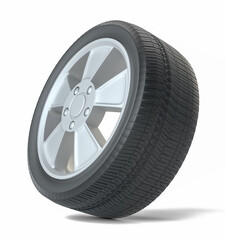 Obraz premium Car black new wheel, isolated on white background. 3d illustration