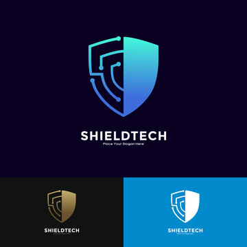 Shield tech logo vector template. Suitable for business, technology, and secure
