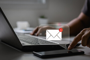 New email notification concept for business e-mail communication and digital marketing. Inbox...