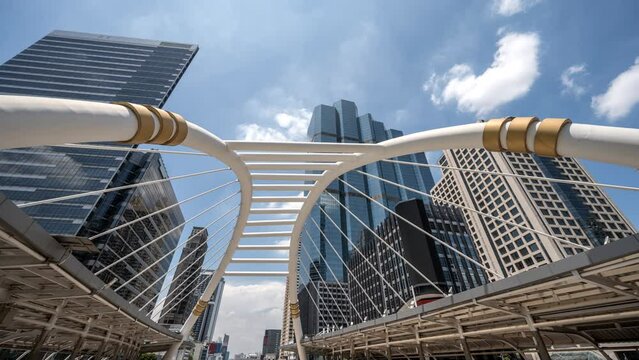 Bangkok city skyline timelapse at city center and Chong Nonsi Skywalk, Thailand 4K time lapse