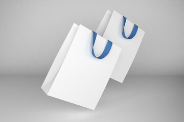 Mock-up of white shopping bag on neutral background. 3D illustration, 3D rendering.