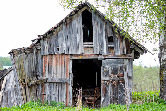 Old rickety wooden barn in the countryside