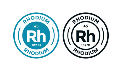 Rhodium logo badge template. this is chemical element of periodic table symbol. Suitable for business, technology, molecule, atomic symbol 