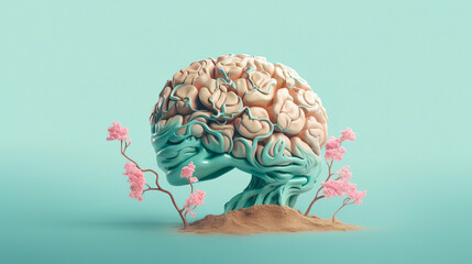 human head with brain, 3d art