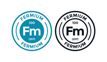 Fermium logo badge template. this is chemical element of periodic table symbol. Suitable for business, technology, molecule, atomic symbol 