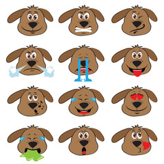 Fototapeta premium Dog Emojis Set of Emoticons Icons Isolated. Vector Illustration On White Background