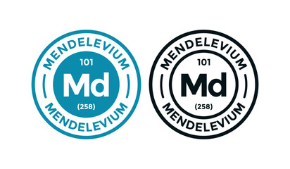 Mendelevium logo badge template. this is chemical element of periodic table symbol. Suitable for business, technology, molecule, atomic symbol 