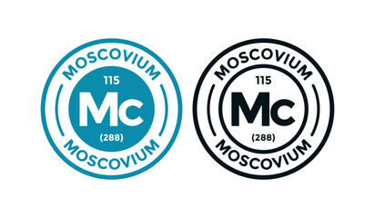 Moscovium logo badge template. this is chemical element of periodic table symbol. Suitable for business, technology, molecule, atomic symbol 