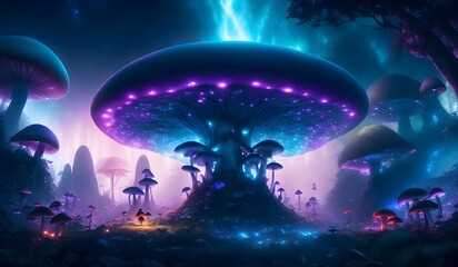 Fototapeta na wymiar Fantasy mushroom cinematic light. Generative AI