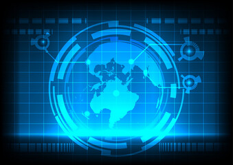 blue planet, table and circle on background blue