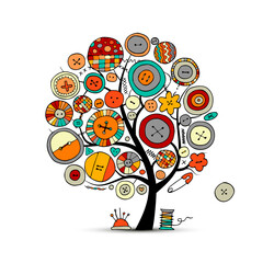 Obraz premium Sewing crafts, art tree. Sketch for your design. Vector illustration