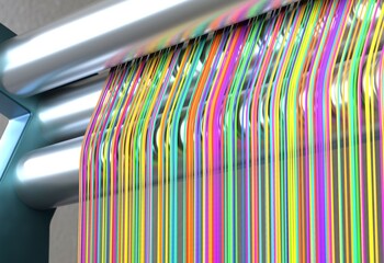 Textile machine with colors threads 3d render