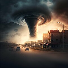 stock image of a tornado over a city realistic hd raytracing Arri Alexa Mini camera with Zeiss Master Prime Lenses stock image safety poster  - obrazy, fototapety, plakaty