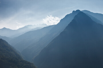 Beautiful blue mountains of Austria in the evening