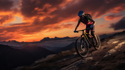 Fototapeta na wymiar Mountain Biker Riding on a Bike . Action Sports Outdoors Action. Ai generative.