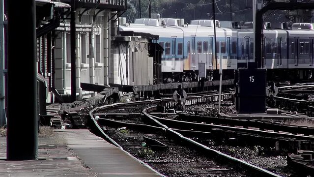 Passenger Train arriving at Retiro Central Station in Buenos Aires, Argentina. 4K.