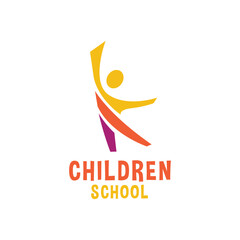 Vector happy children school  logo design template illustration
