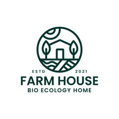 Farm and house logo concept with line art style. Real estate - environment design template. Vector Illustration
