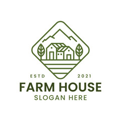 Farm and house logo concept with line art style. Real estate - environment design template. Vector Illustration