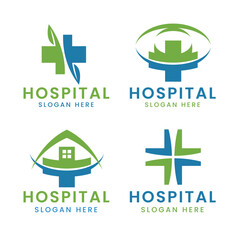 Logo medical clinic with the concept eco of  nature, in the form of green bars, hospitals and traditional medicine, and pharmacies