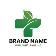 Logo medical clinic with the concept eco of  nature, in the form of green bars, hospitals and traditional medicine, and pharmacies