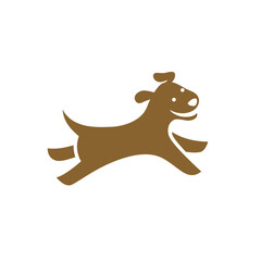Cute dog character logo run and jump