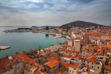 Naklejka na ściany i meble Beautiful romantic old town of Split during sunny day, Croatia,Europe.