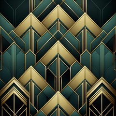 Art Deco style geometric pattern with golden elements. AI generative Art.