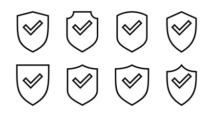 Shield check mark icon set illustration. Protection approve sign. Insurance icon