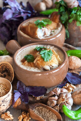 Satsivi - georgian traditional stewed chicken with walnut gravy.