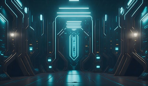 Spaceship futuristic interior. Generative AI