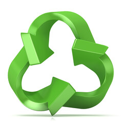 Green recycle sign, three arrows, isolated on white background