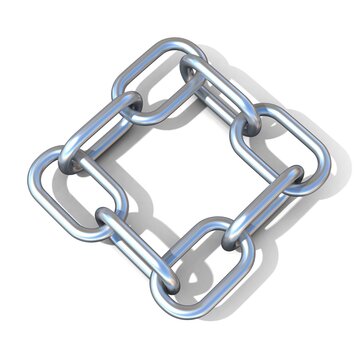 Abstract 3D illustration of a steel chain link isolated on white background. Top view
