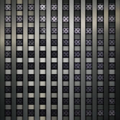 Metallic grid on a perforated metal background