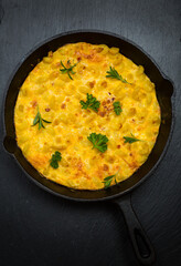 Spanish frittata with pasta, eggs and cheese