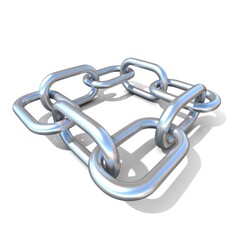 Obraz premium Abstract 3D illustration of a steel chain link isolated on white background. Front view