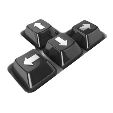 The four black keyboard arrows keys on a white background. Side view. 3D render illustration
