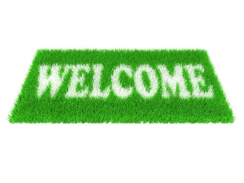 Grass welcome carpet. Welcome doormat carpet isolated on white