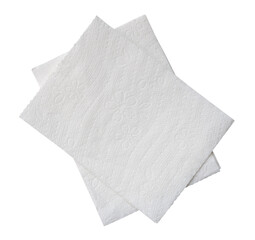 Top view of two folded pieces of white tissue paper or napkin in stack isolated on white background with clipping path.
