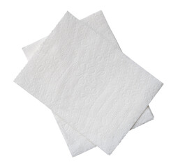 Top view of two folded pieces of white tissue paper or napkin in stack isolated on white background with clipping path. in png file format