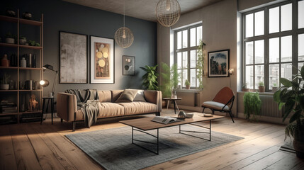 Fototapeta na wymiar loft apartment with living room