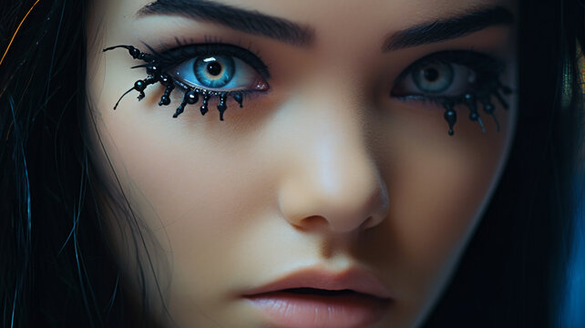 young adult woman, black hair and black eyeshadow