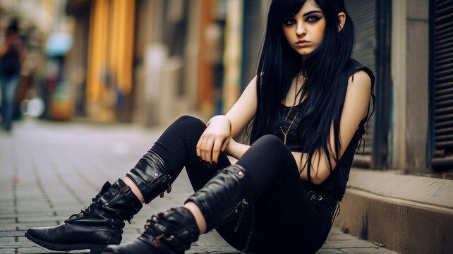 young adult woman, black hair and black eyeshadow