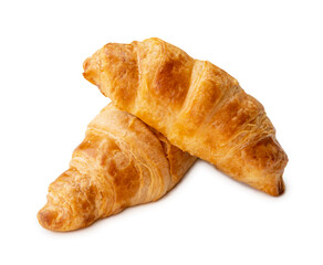 two piece of croissant in stack isolated on white background with clipping path. and shadow in png file format