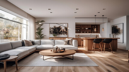 Fototapeta na wymiar Modern interior of open space with design modular sofa