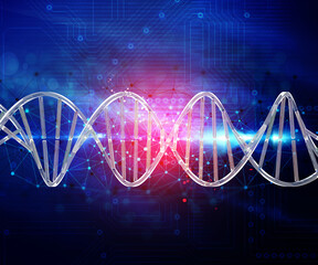 Fototapeta premium 3D abstract techno background with connecting dots and lines and DNA strand