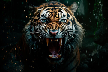 Close Up Portraits of roaring Bengal Tiger. Generative AI