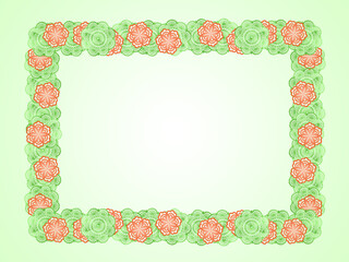 クロッシェレース。 レタスとオレンジのフレーム。