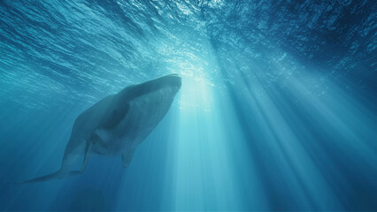 Whale deep in the ocean. This is a 3d render illustration