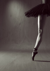 Plakat Close up to ballerina legs with black tutu. This is a 3d render